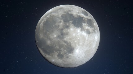 Fototapeta premium A perfect full white moon, perfectly circular and glowing softly, isolated in a deep blue night sky