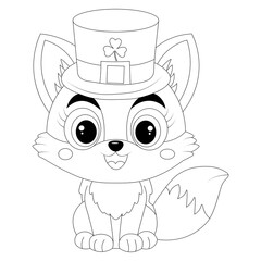 St Patricks Day Adorable Fox Hand Draw Kawaii Coloring Page
