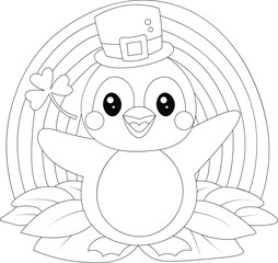 St Patricks Day Penguin Hand Draw Kawaii Coloring Page