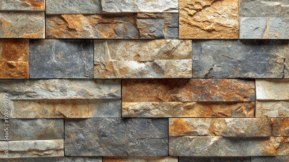 Poster unique rectangular stones in shades of gray, brown, and rust create an eye-catching wall feature, en
