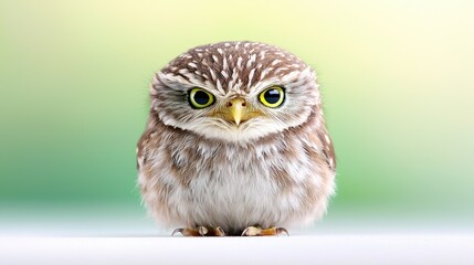 Fototapeta premium Little owl portrait, green background, wildlife