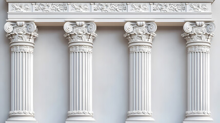 Fototapeta premium Classical architecture details with ancient greek column and ornamental reliefs on a white background. Cultural Aesthetics. Illustration