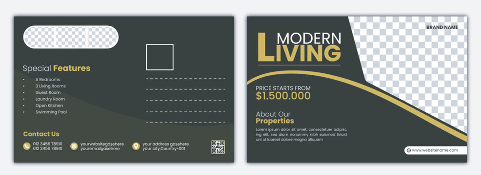 Corporate real estate business postcard design template. EDDM design, flyer cover template