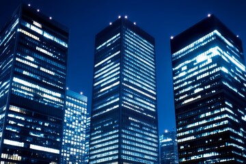 Fototapeta premium Urban nightscape with illuminated skyscrapers against midnight sky