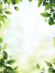 Obraz premium Lush green leaves framing a bright sunny background in a serene natural environment. Generative AI