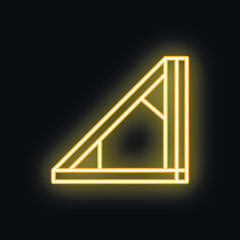 Neon sign illustrating a roof truss glowing yellow against a black background