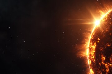 Fototapeta premium Sun eruption with bright solar flares against starry space background