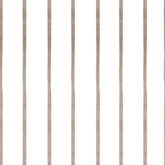 Abstract watercolor seamless Pattern with beige vertical Stripes. Hand drawn retro Background for wrapping paper or textile design. Vintage texture for banner or backdrop. Drawing brown ornament.