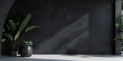 A modern minimalist design featuring a dark charcoal backdrop, Abstract shapes and negative space, Modern minimalist style