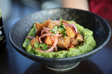 Avocado potatoes at a local restaurant in downtown Columbus, Ohio.