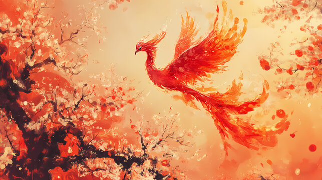 In chinese mythology, the phoenix bird symbolizes renewal and transformation, often referred to as the fire bird, embodying themes of rebirth and resilience. Mythological References. Illustration