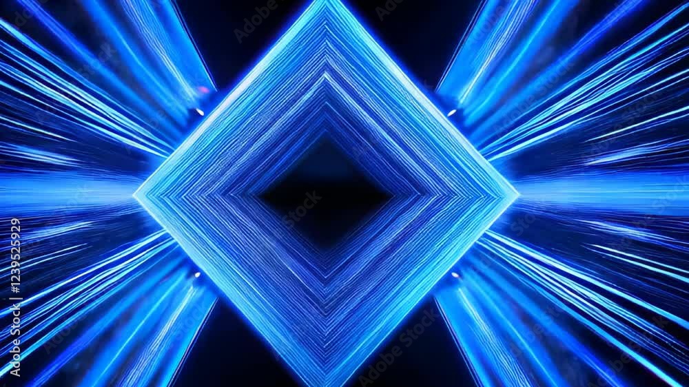 Poster exploring vibrant abstract geometry in a captivating blue and black space