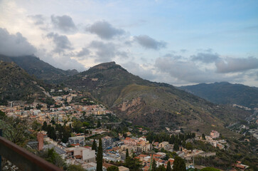 Fototapeta premium view of Taormina from the viewpoint Ancient Theatre 