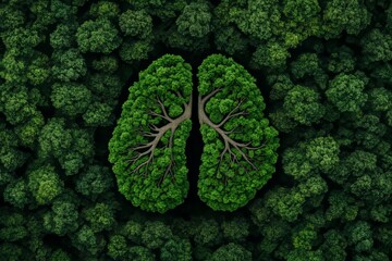 Lungs shaped by lush forest imagery highlighting nature and health connection