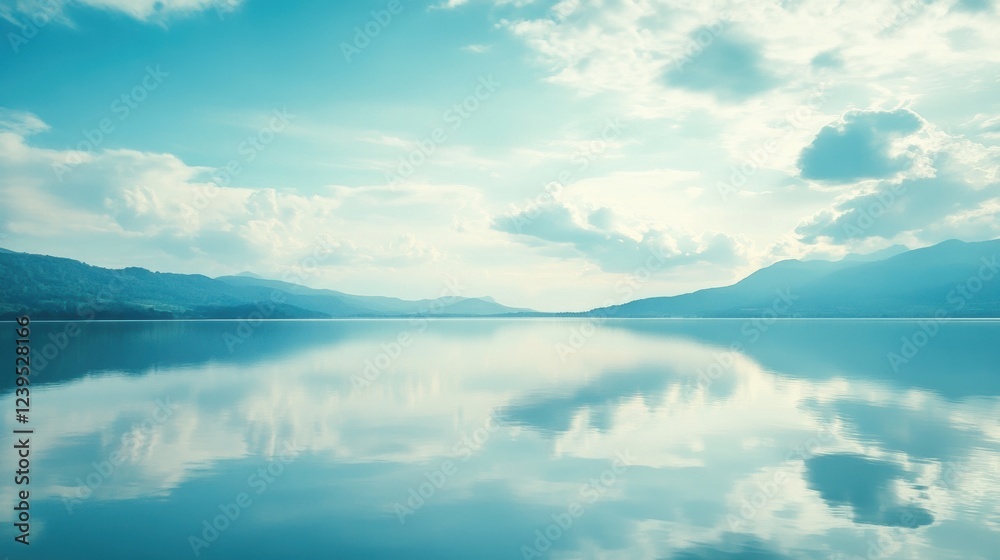Leinwandbilder serene lake reflecting mountains and clouds during daytime. generative ai