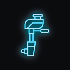 Blue glowing neon icon of an outboard motor, isolated vector illustration on a black background