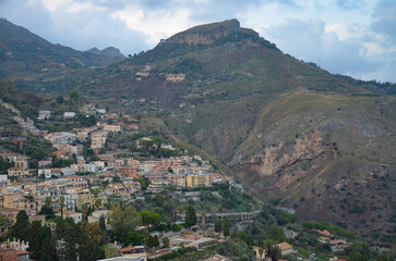 Fototapeta premium view of Taormina from the viewpoint Ancient Theatre 
