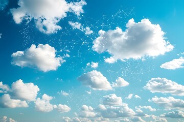 Serene Cloud Computing Concept Network Connections in a Bright Blue Sky with Fluffy White Clouds
