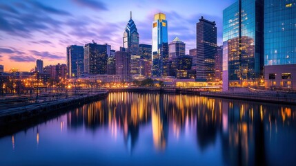 Philadelphia Skyline Reflecting on the River at Dusk a captivating city view