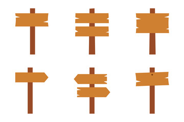 blank wooden signboards set vector illustration. brown signpost vector illustration set