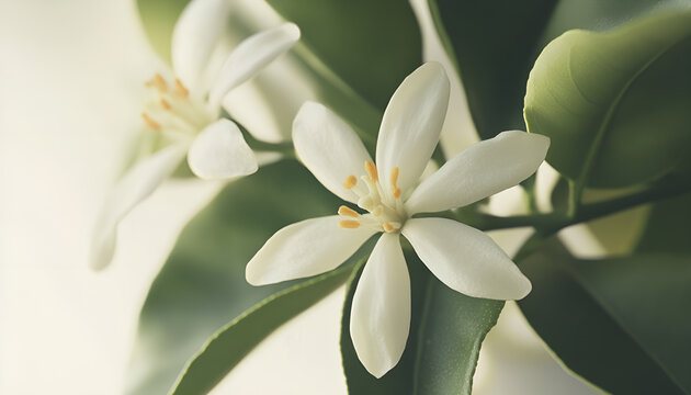 Isolated orange flowers. Blossoming branch of orange tree isolated on white background with clipping path