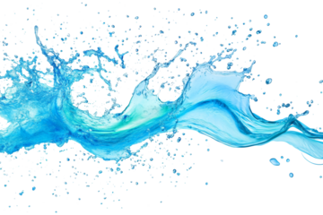Blue water swirl splash with little bubbles isolated on transparent background