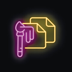 Obraz premium Neon icon of a brush painting or editing documents, perfect for representing graphic design