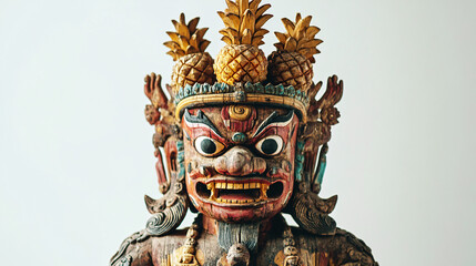 Fototapeta premium a traditional warrior statue with an intense expression elaborate headdress and vibrant painted details showcasing intricate craftsmanship 