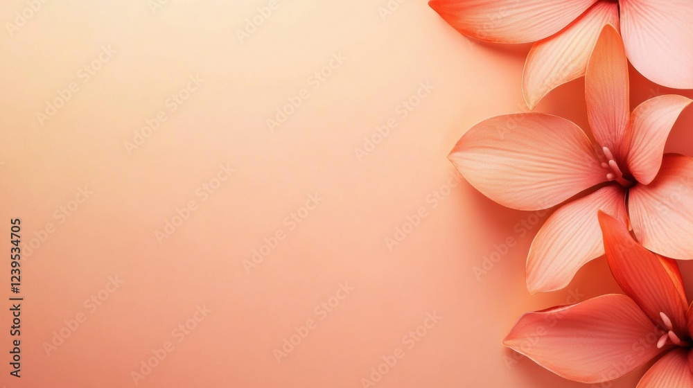 Poster delicate pink flowers resting on a soft peach background creating a serene and calming atmosphere in