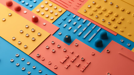 Bold braille design, an innovative integration of tactile elements and vibrant colors, enhancing accessibility and visual appeal in modern spaces. Typography Integration. Illustration