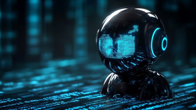 A 3D-rendered illustration of a virus-infected chatbot surrounded by glowing binary code, symbolizing cybersecurity threats and digital infiltration.