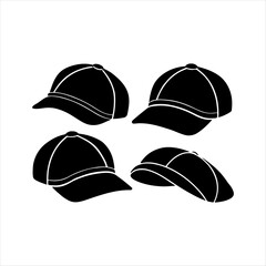 stylish cap icon set  drawing silhouette white background