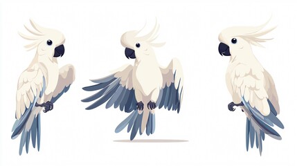 Cartoon White Cockatoo on White Background Vector Illustration for Kids and Children