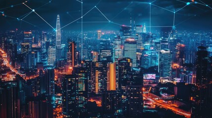 Fototapeta premium A futuristic city powered by AI-driven smart resources and automation.