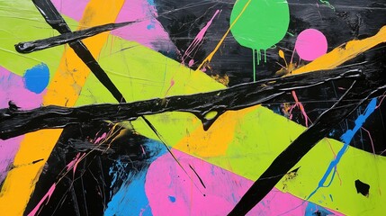 abstract art color splash grungy wall, cheerful fun bright tone color green pink yellow 
