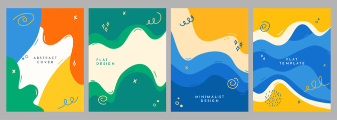 Vector illustration. Colorful childish background. Hand drawn memphis pattern doodle shapes and lines. Design elements for cover, brochure, magazine, poster, flyer. Trendy abstract colorful style