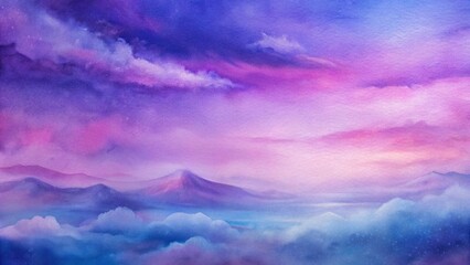 Obraz premium Dreamy watercolor landscape with purple and blue clouds