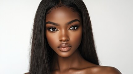 Naklejka premium close up face portrait of young pretty black woman with clean clear skin, skincare and well-being concept 