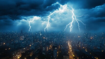 Fototapeta premium lightning against the background of a night city line