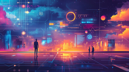 Futuristic display an exploration of technological integration in visual media and digital design capturing the essence of modern communication and interaction. Typography Integration. Illustration