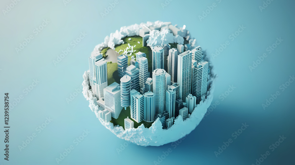 Wall mural globalization trends flat design front view emerging global economy 3d render. typography integratio