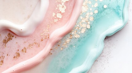Fototapeta premium Abstract Swirls of Pink Blue Cream with Gold