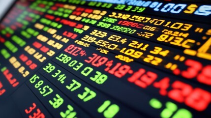 Obraz premium Close-up of digital market indicators showing fluctuating stock values.