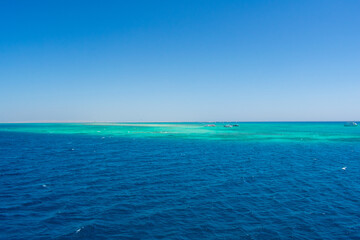 View from boat on Red Sea And Hurghada in Egypt. Cristal clear water and View at city. 