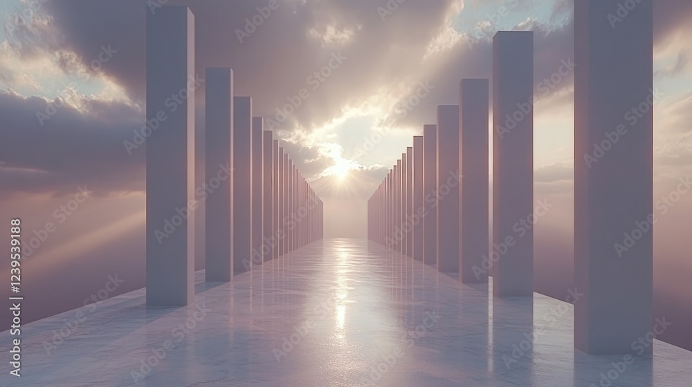 Poster data center with endless rows of cloud computing server racks.