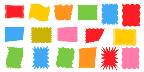 Squiggle stories frames set. Jaggered edges, retro scallop frames, psychedelic forms, groovy shapes set