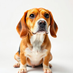 Adorable Beagle Sitting on White Background