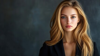 Fototapeta premium pretty businesswoman confident look with grungy black wall 