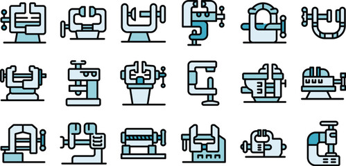 Vise grip icons set. Outline set of vise grip vector icons thin line color flat on white background