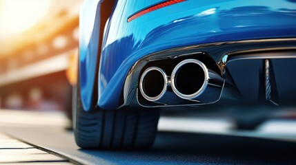 High-performance sports car exhaust system with polished chrome tips.
